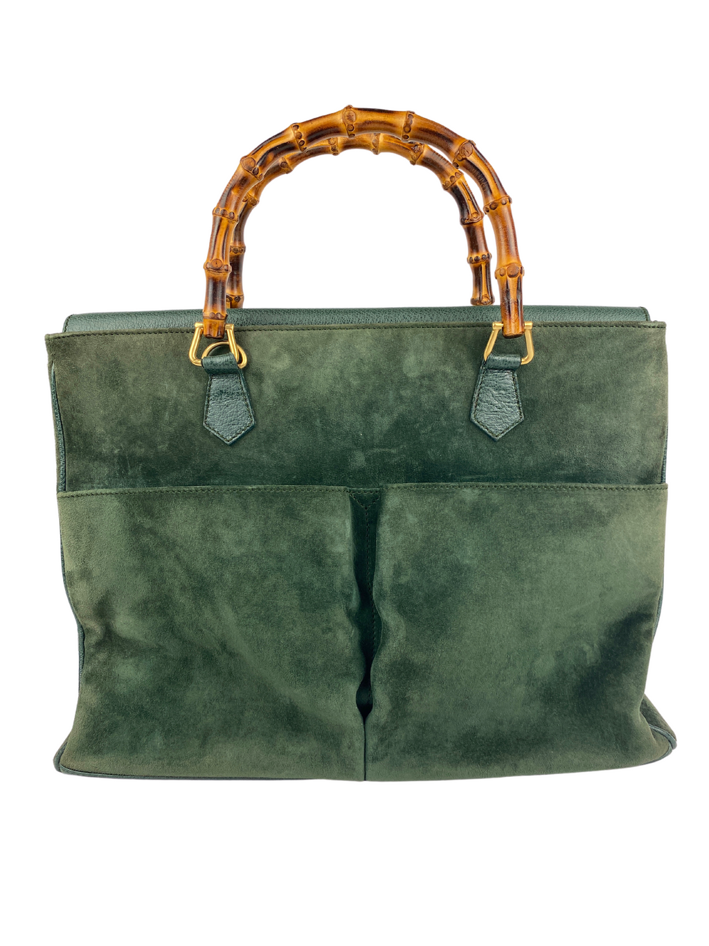 GUCCI - BAMBOO HANDLE 2 WAY BAG GREEN SUEDE LEATHER - VINTAGE