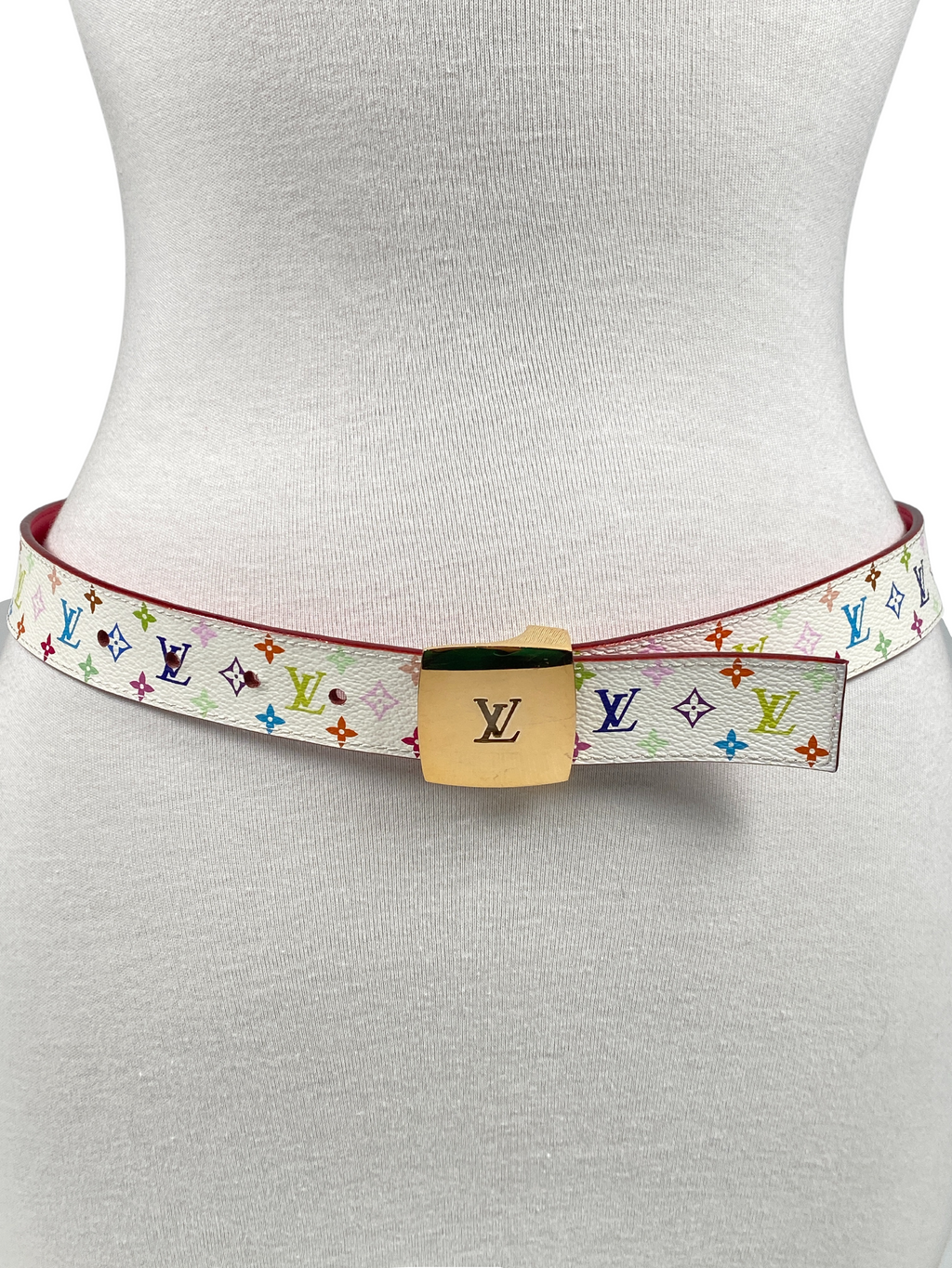 LOUIS VUITTON - MURAKAMI WHITE MONOGRAM MULTICOLORE REVERSIBLE BELT SZ 80/32