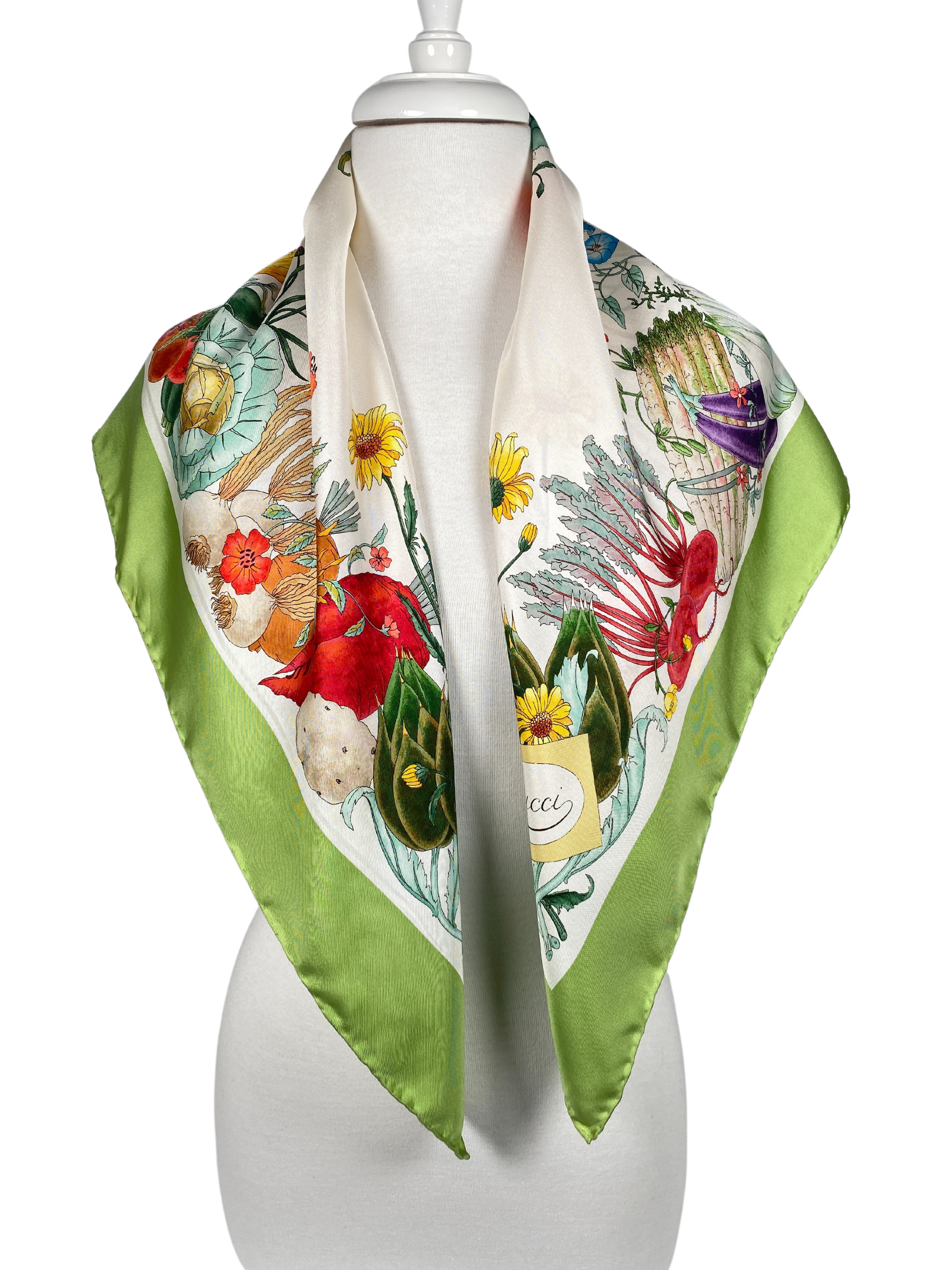 GUCCI VINTAGE WILDFLOWERS SUMMER GARDEN SILK SCARF RE.LUXE AU