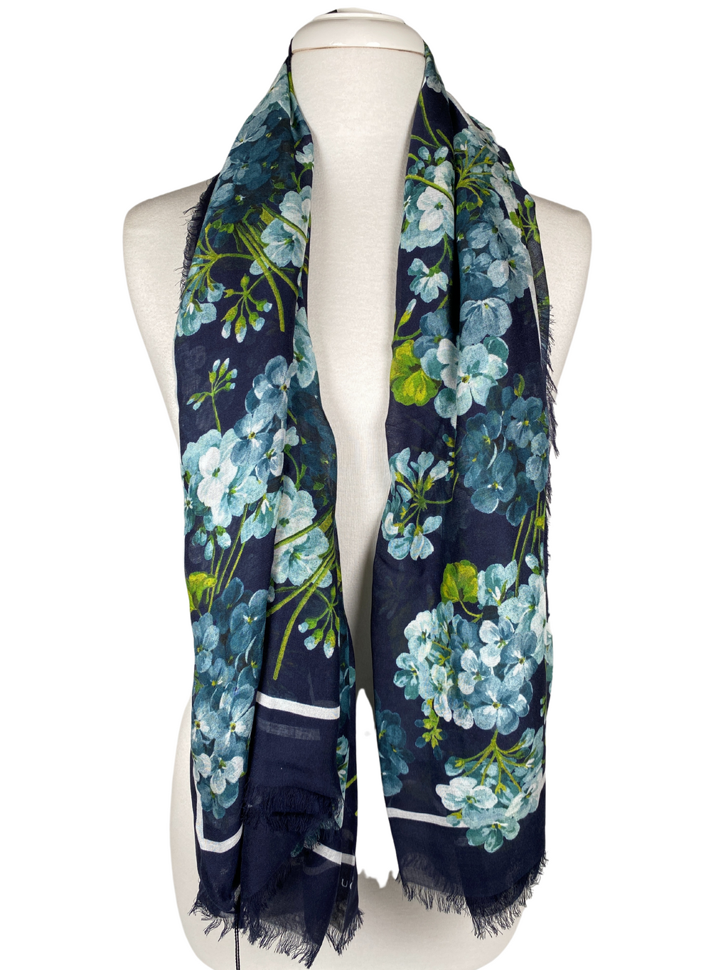 GUCCI - SILK MODAL GG BLOOMS BLUE SHAWL SCARF - NEW