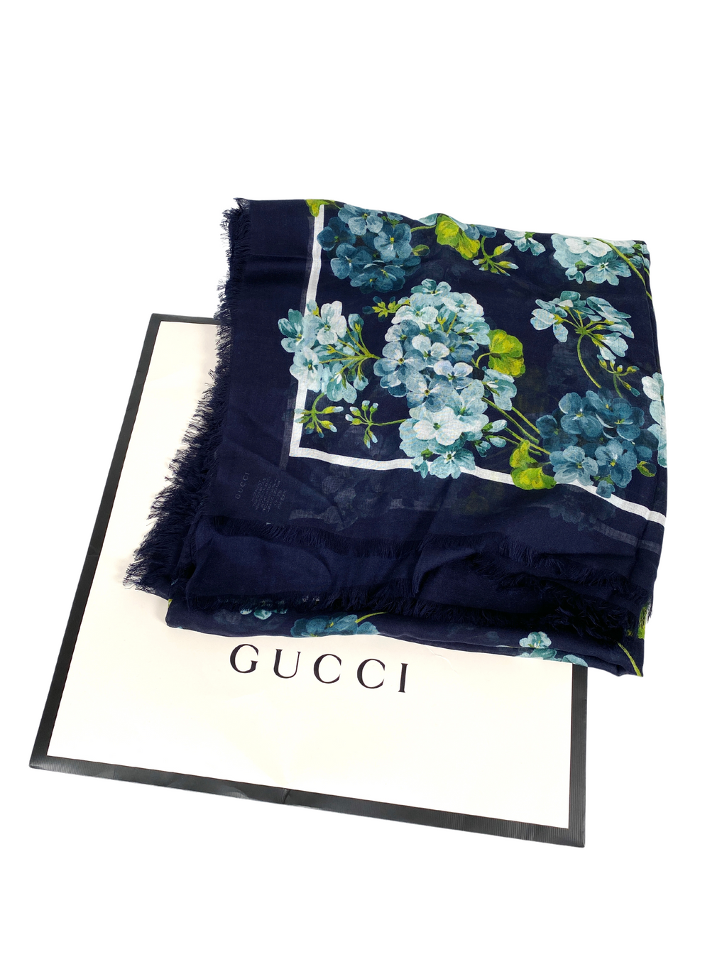 GUCCI - SILK MODAL GG BLOOMS BLUE SHAWL SCARF - NEW