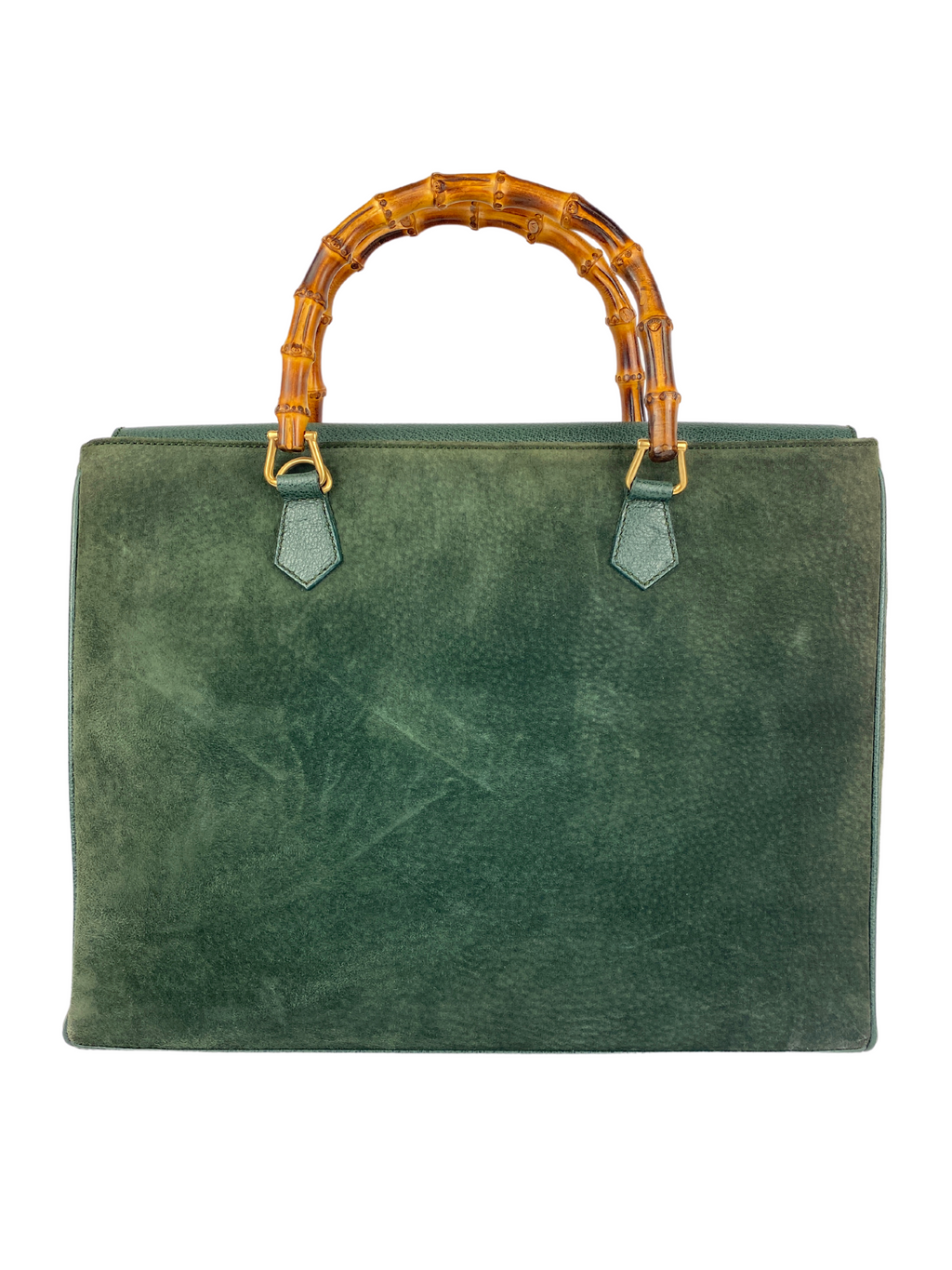 GUCCI - BAMBOO HANDLE 2 WAY BAG GREEN SUEDE LEATHER - VINTAGE