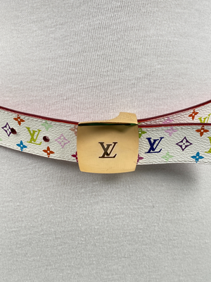 LOUIS VUITTON - MURAKAMI WHITE MONOGRAM MULTICOLORE REVERSIBLE BELT SZ 80/32