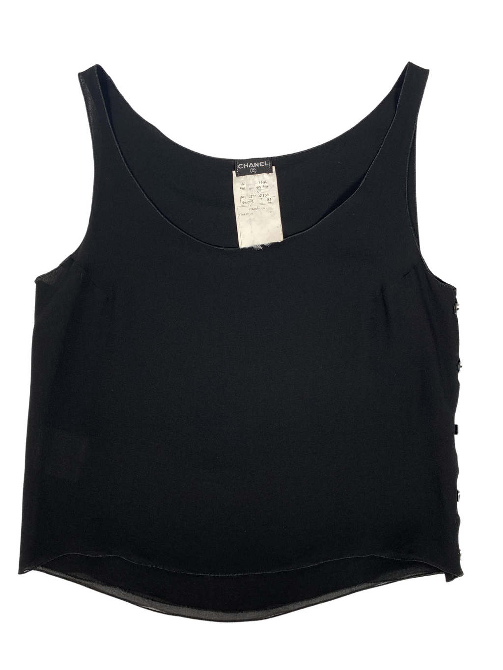 CHANEL - VINTAGE BLACK SILK BUTTONED CROPPED TANK - Sz S