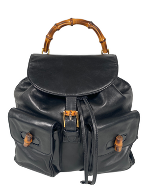 GUCCI - BAMBOO HANDLE BLACK LEATHER BACK PACK