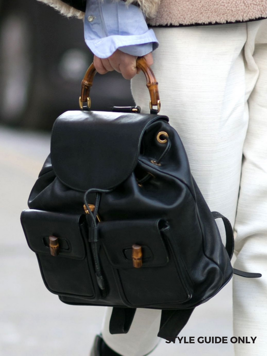 GUCCI - BAMBOO HANDLE BLACK LEATHER BACK PACK