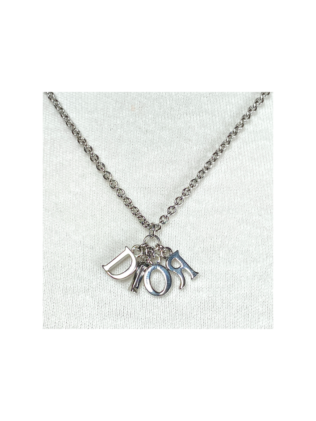 DIOR - LOGO LETTERS SILVER CHARM NECKLACE - VINTAGE