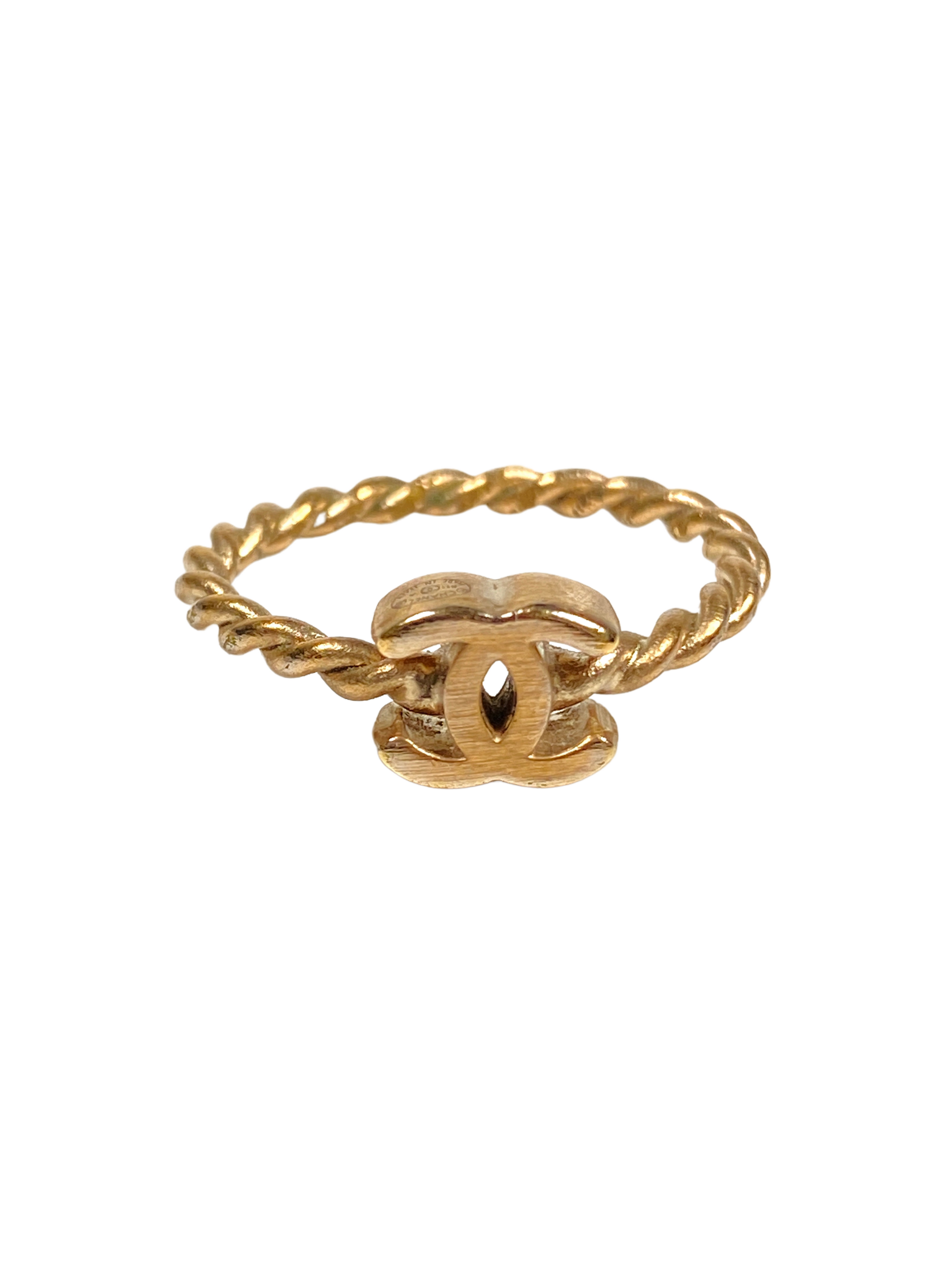 Chanel Gold CC Resin Tone Ring Size 53 Contemporary