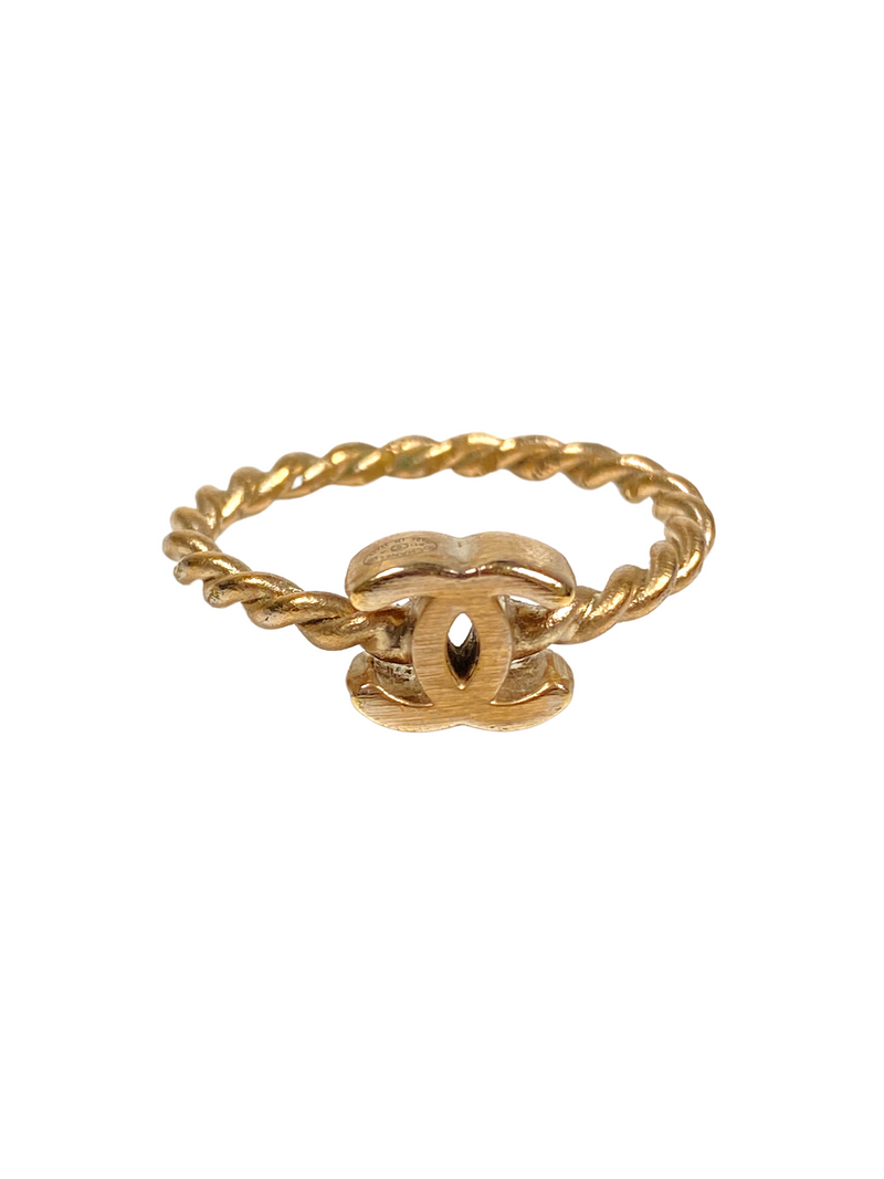 CHANEL - BRAIDED CC GOLD TONE VINTAGE RING - SZ 53