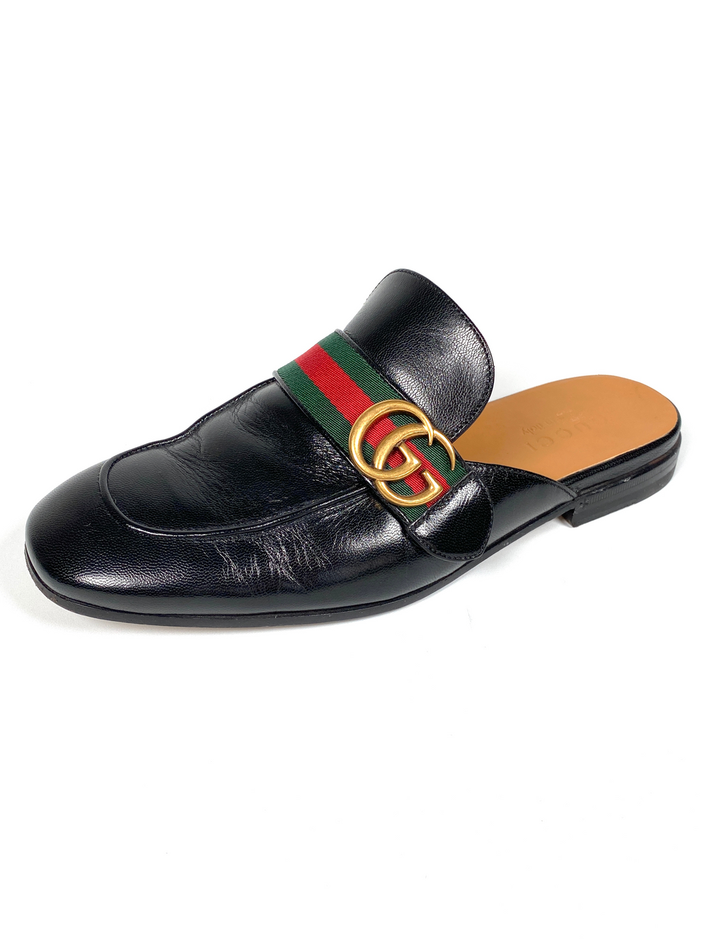 GUCCI - BLACK PRINCETOWN GG MARMONT WEB SLIPPER MULES - SZ 9 MENS / SZ 40 WMNS