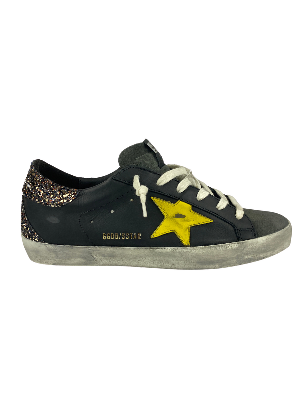 GOLDEN GOOSE - SUPERSTAR BLACK GLITTER YELLOW - SIZE 41 NEW IN BOX