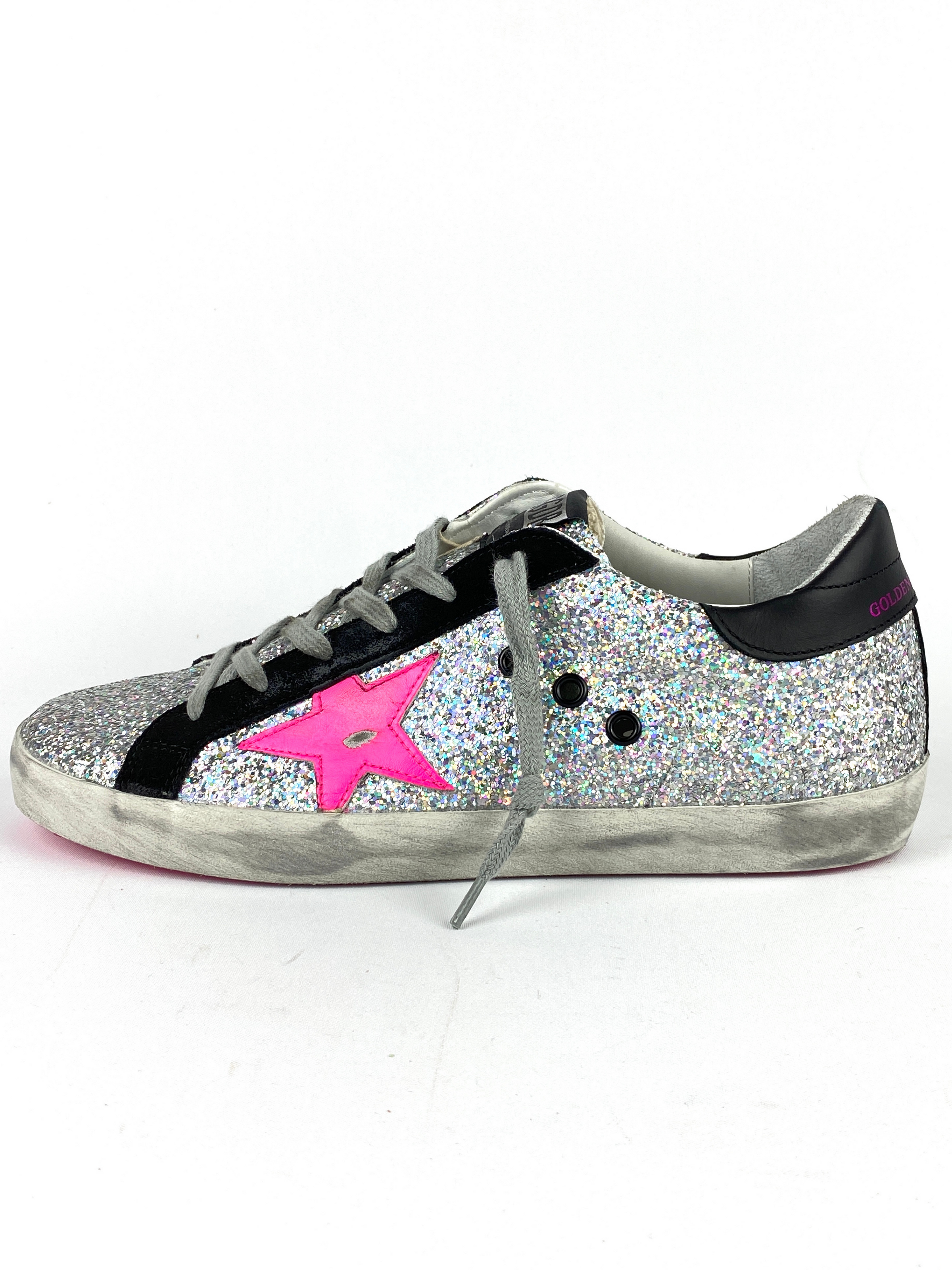 GOLDEN GOOSE SUPERSTAR GLITTER FUCHSIA STAR SIZE 39 NEW IN BOX