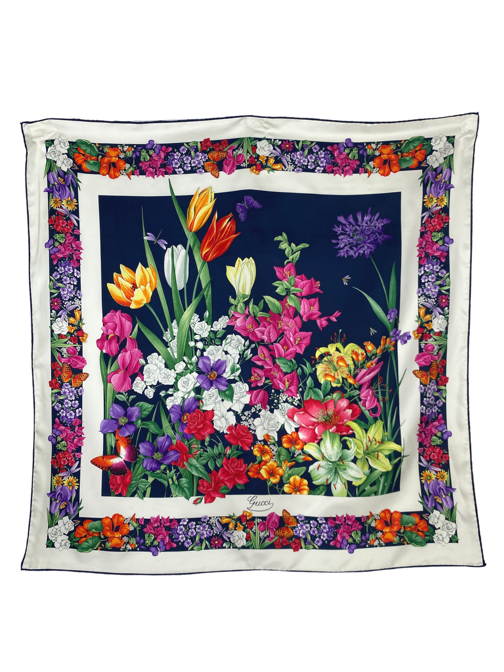 GUCCI - 100% SILK FOULARD MULTICOLOUR FLORAL SCARF