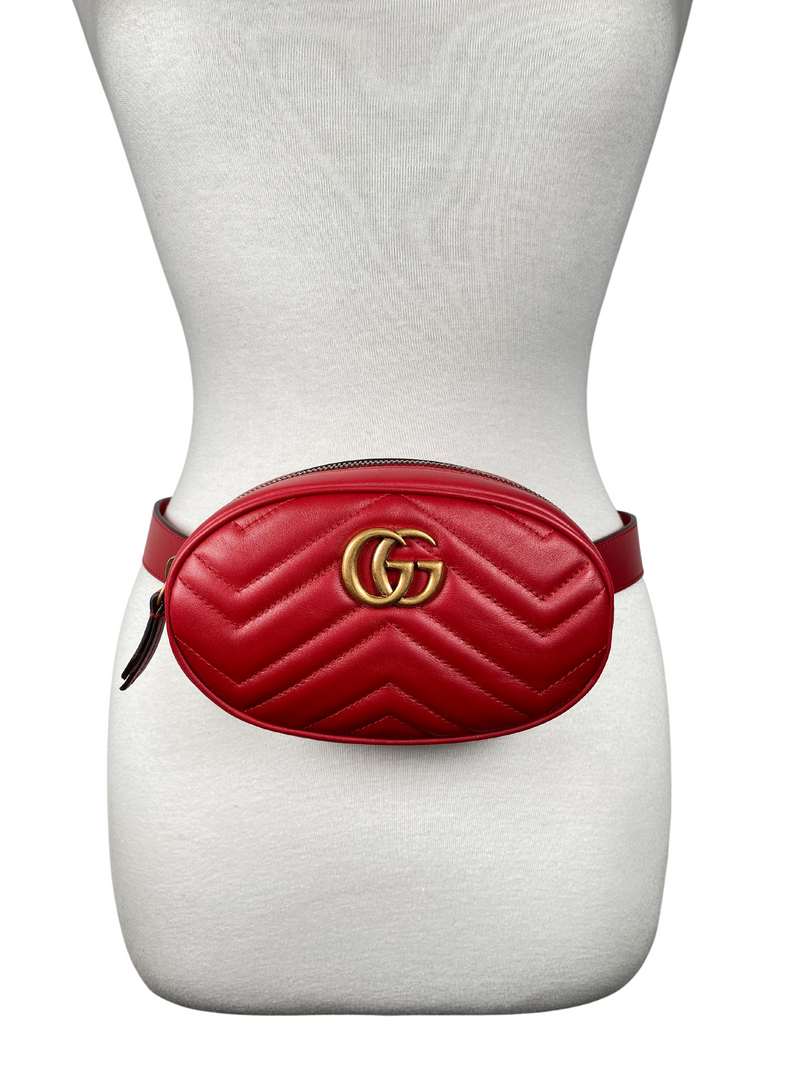 GUCCI - GG MARMONT RED MATELASSE BELT BAG - NEW
