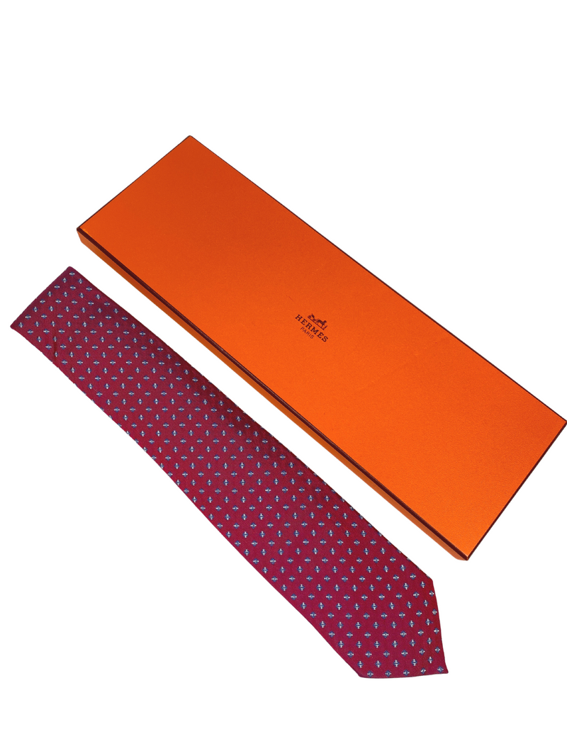HERMES - BURGUNDY SILK TWILL MENS NECK TIE - WITH BOX