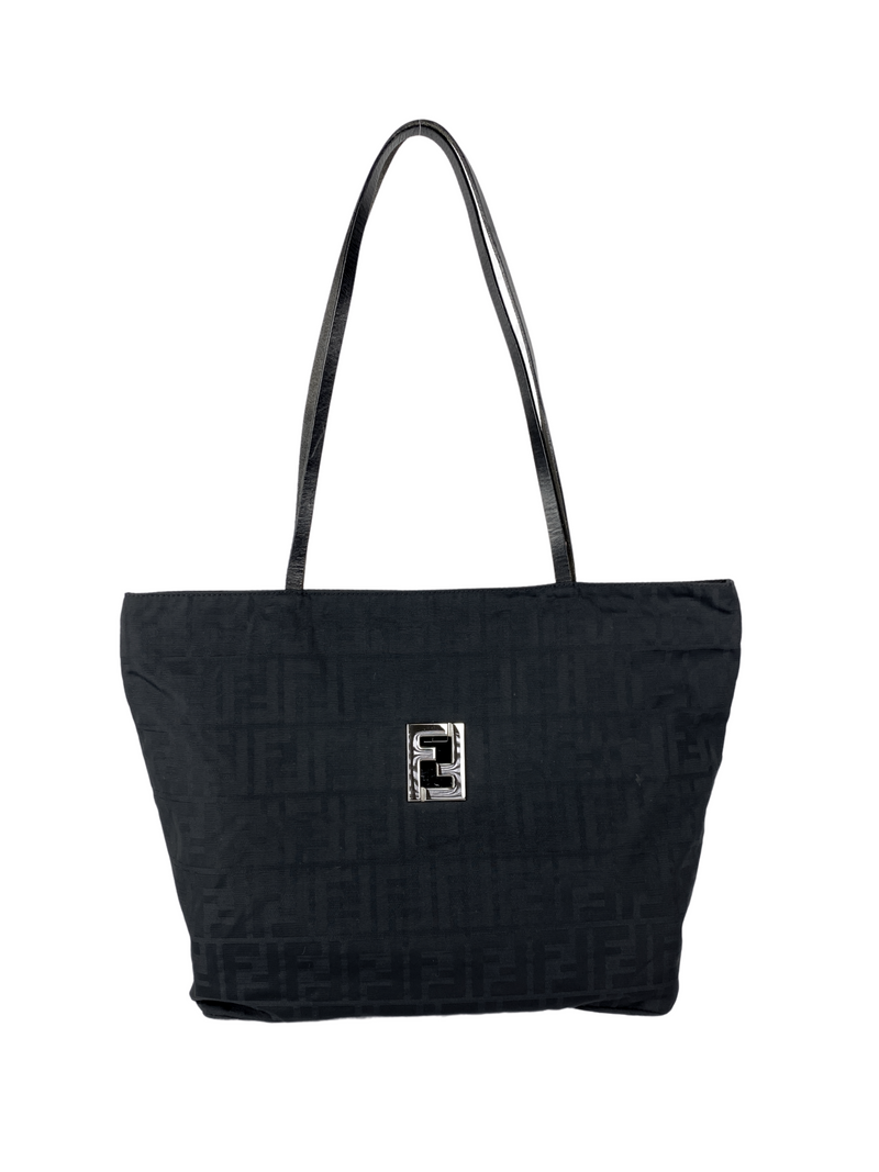 FENDI - BLACK ZUCCA LOGO NYLON TOTE BAG - VINTAGE