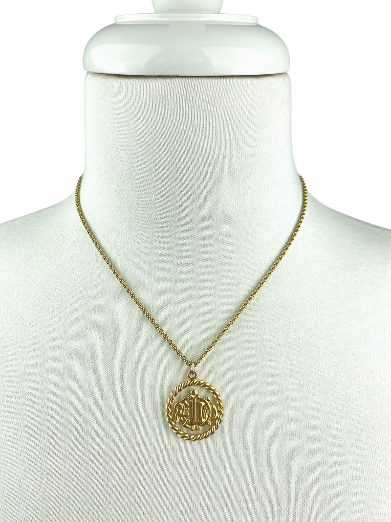 CHRISTIAN DIOR - GILT LOGO PENDANT NECKLACE - VINTAGE