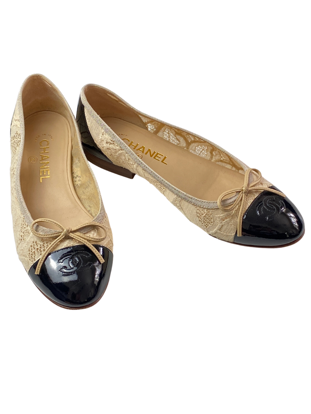 CHANEL - LACE TOE CAP BALLET FLATS - SZ 39C