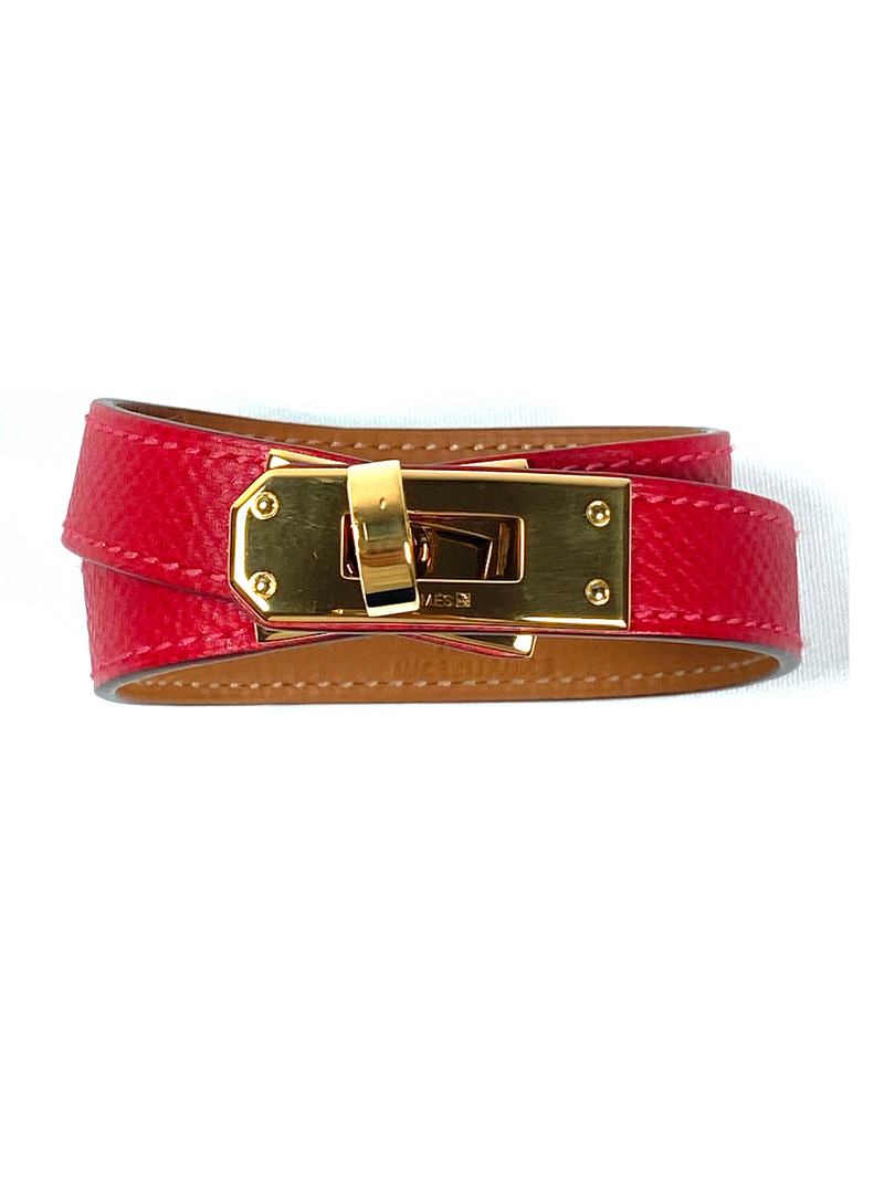 HERMES - KELLY DOUBLE TOUR BRACELET EPSOM ROUGE CASAQUE - SZ S