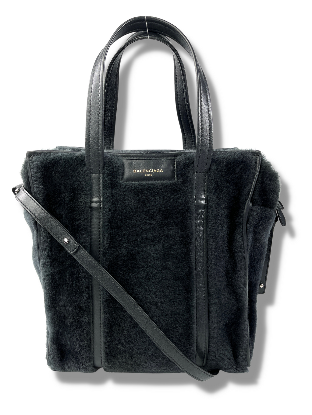 BALENCIAGA - BAZAR CONVERTIBLE SMALL TOTE BLACK SHEARLING
