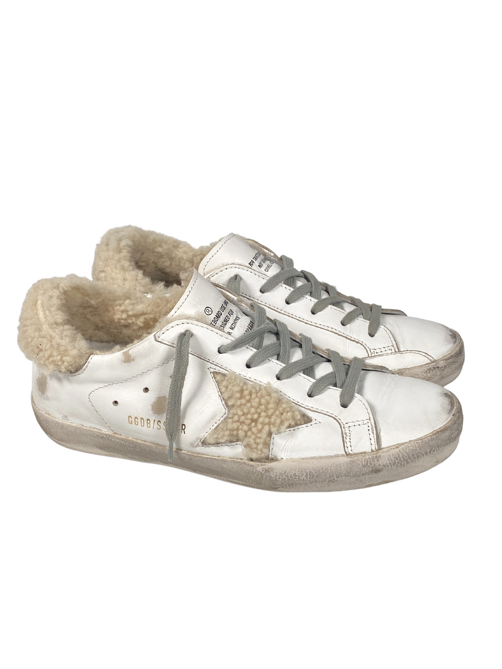 GOLDEN GOOSE - WHITE SHEARLING SUPERSTAR SNEAKERS - SZ 39