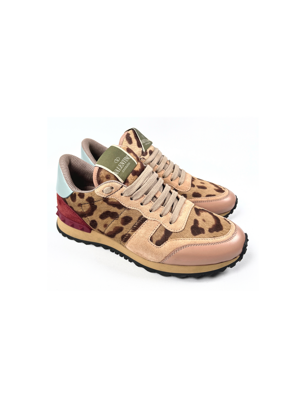 VALENTINO - ROCKRUNNER ROCKSTUD LEOPARD PRINT SNEAKERS - SZ 37