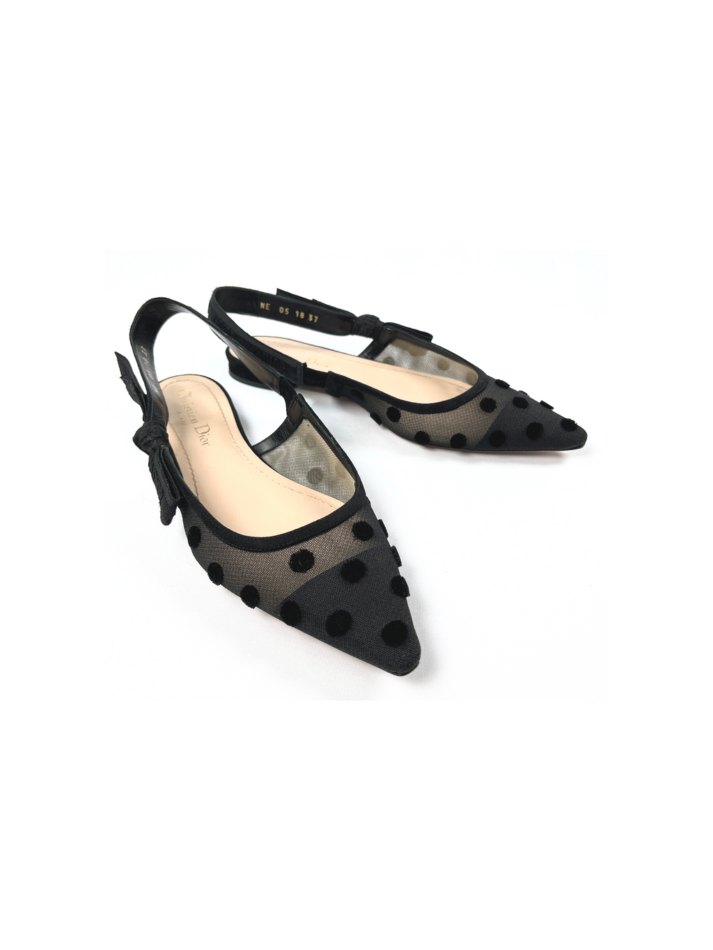 DIOR - J'ADIOR MESH POLKA DOT SLINGBACK FLATS - SZ 37