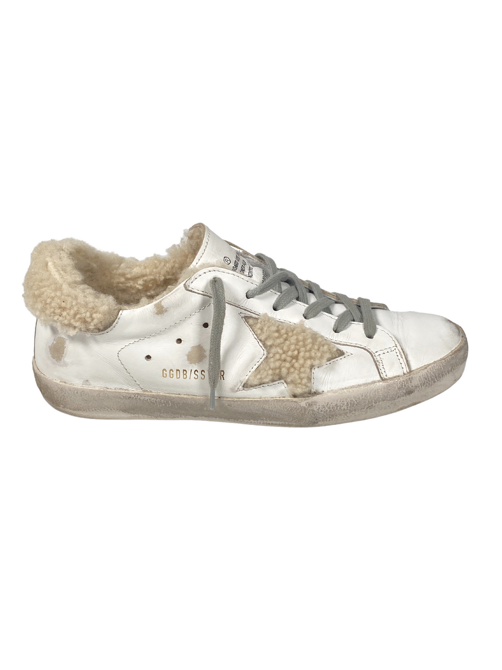 GOLDEN GOOSE - WHITE SHEARLING SUPERSTAR SNEAKERS - SZ 39