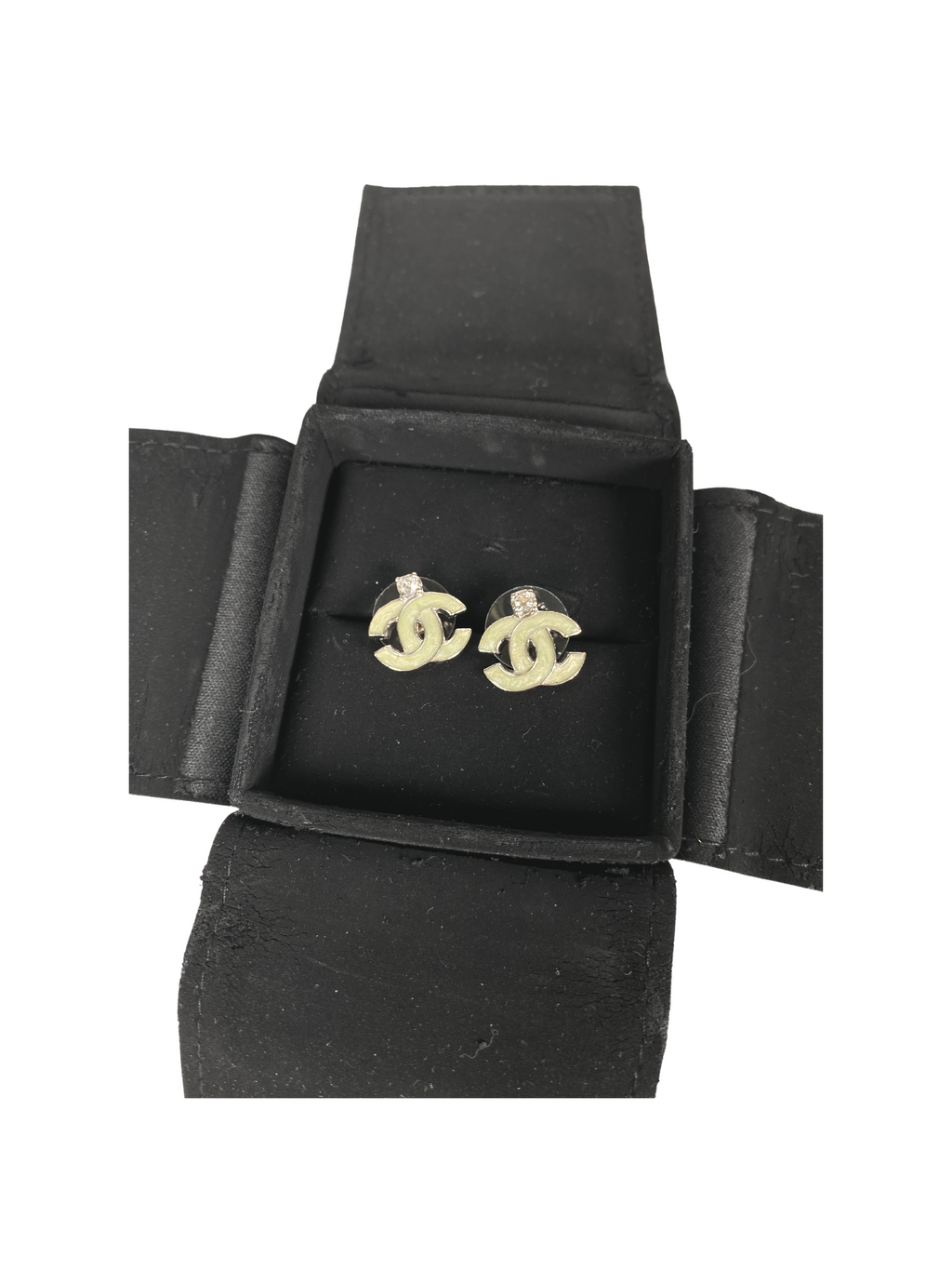 CHANEL - ENAMEL CRYSTAL CC EARRINGS  - VINTAGE