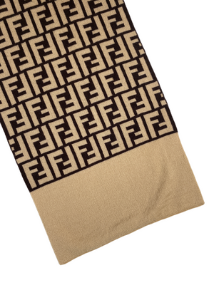FENDI - BROWN BEIGE ZUCCA MONOGRAM LOGO SCARF WOOL - VINTAGE