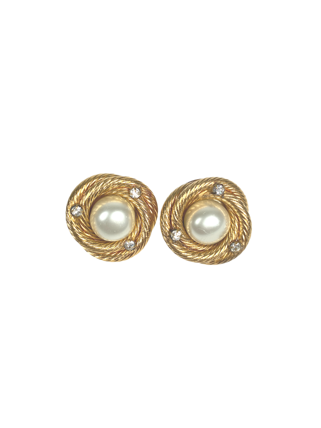 CHANEL - FAUX PEARL AND RHINESTONE CLIP ON EARRINGS - VINTAGE