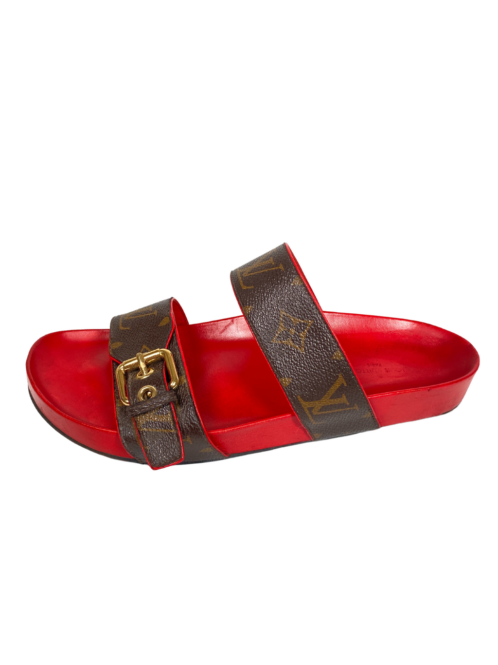 LOUIS VUITTON - BOM DIA MULES MONOGRAM & RED - SZ 38