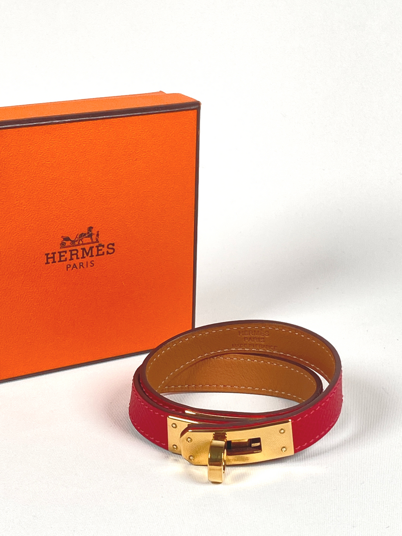 HERMES - KELLY DOUBLE TOUR BRACELET EPSOM ROUGE CASAQUE - SZ S
