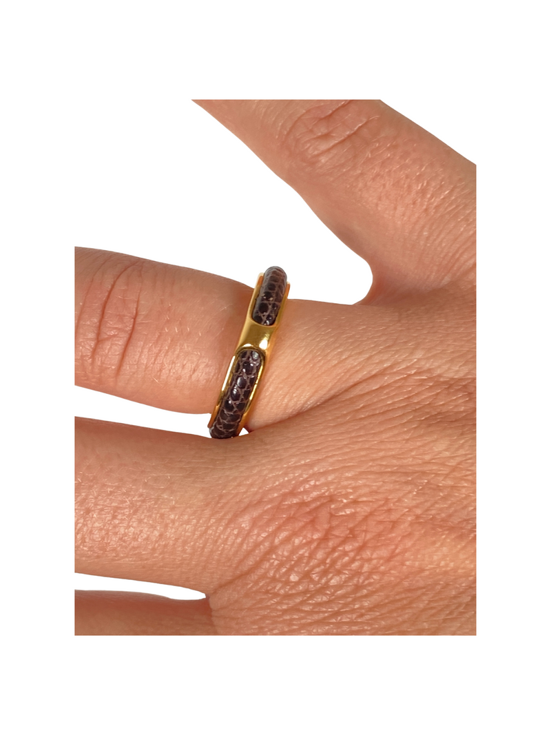 HERMES - KYOTO RING IN BROWN LEATHER AND GOLD  - SZ 50 *RARE*