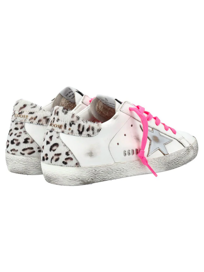 GOLDEN GOOSE - WHITE SUPERSTARS LEOPARD HEEL - SZ 39 - NEW IN BOX