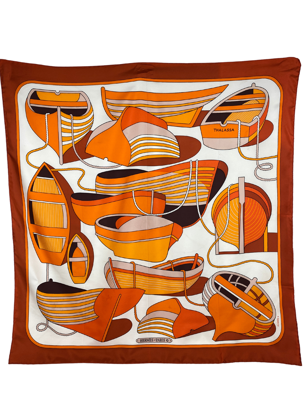 HERMES - THALASSA ORANGE SILK SCARF BY PIERRE PERON