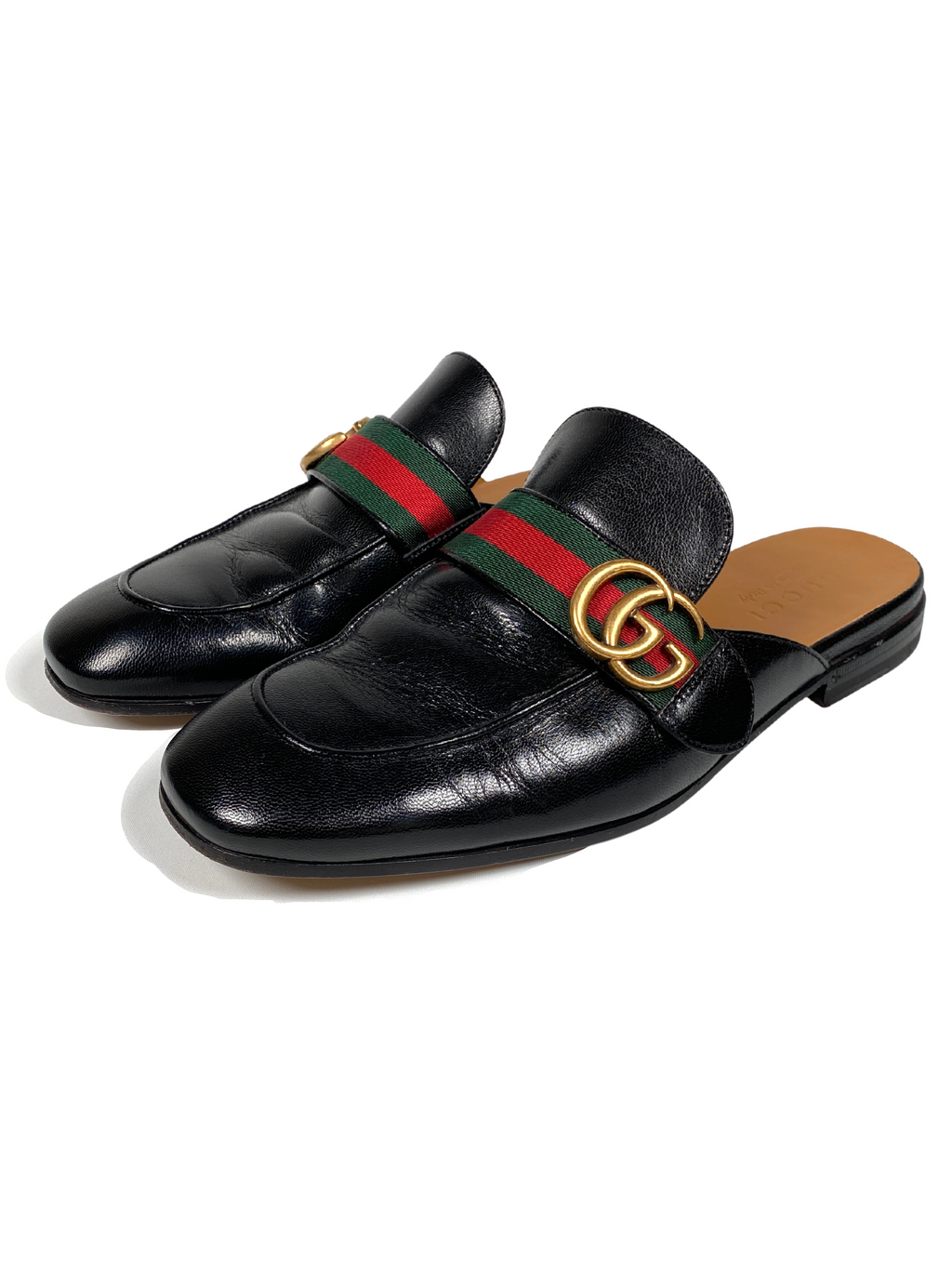 GUCCI - BLACK PRINCETOWN GG MARMONT WEB SLIPPER MULES - SZ 9 MENS / SZ 40 WMNS