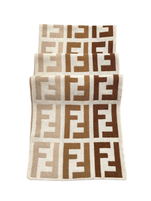 FENDI - FF KNIT SCARF 100% WOOL CREAM BEIGE BROWN - 166 x 25 CM