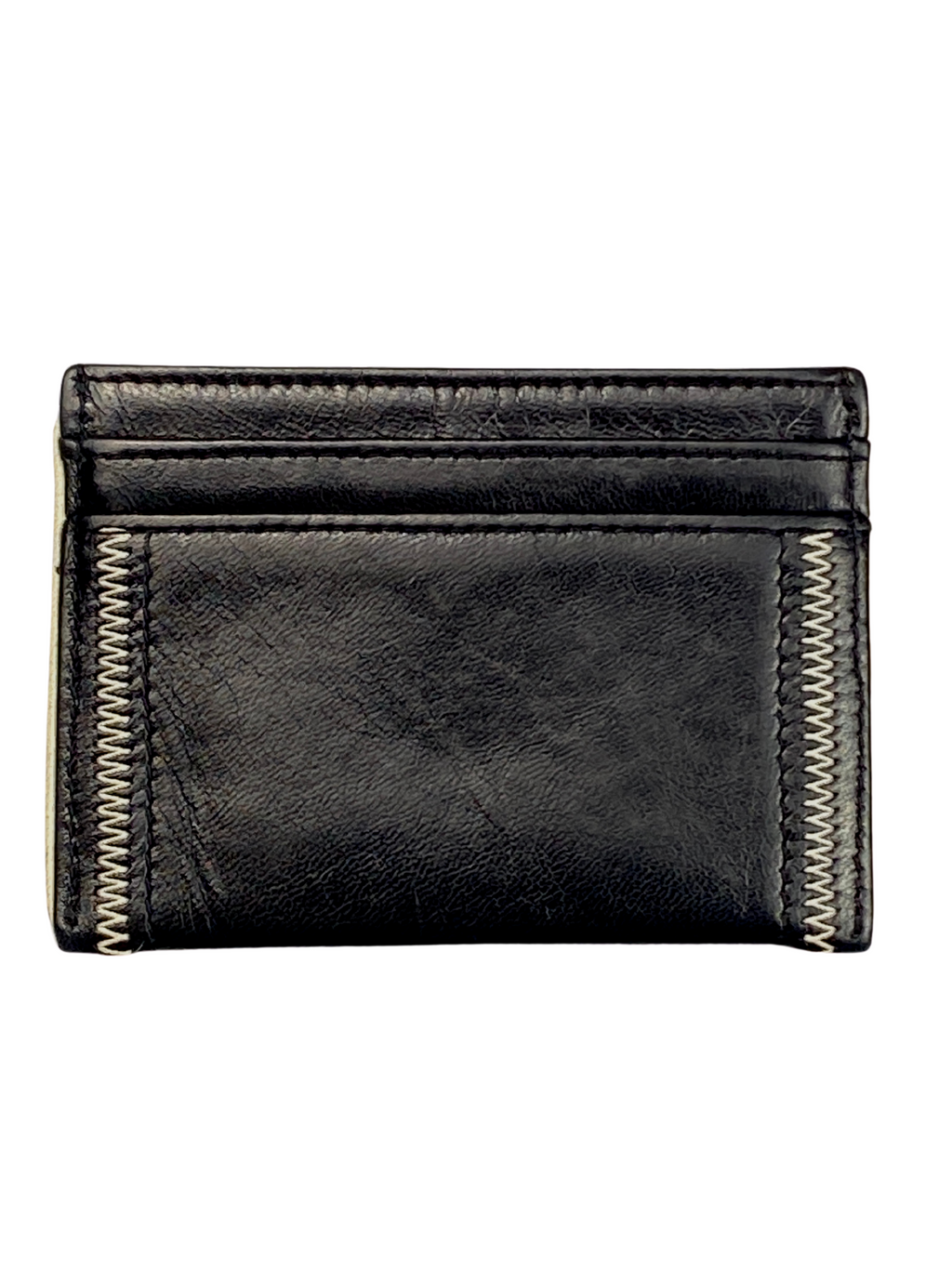 CHANEL - BLACK LEATHER 2.55 CARD HOLDER WHITE TRIM