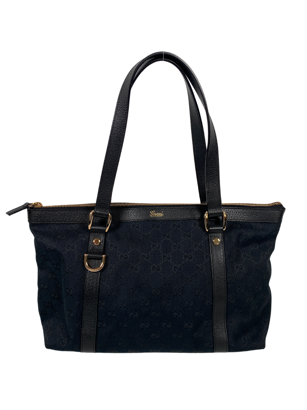 GUCCI - BLACK GG CANVAS ABBEY MED TOTE BAG