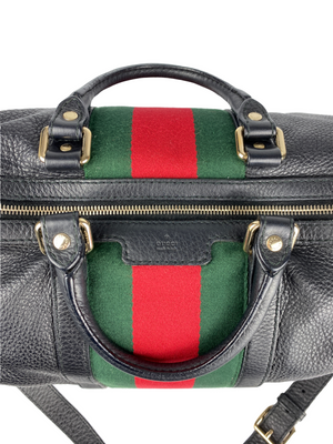 GUCCI BLACK LEATHER WEB BOSTON BAG MEDIUM VINTAGE RE.LUXE AU