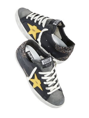GOLDEN GOOSE - SUPERSTAR BLACK GLITTER YELLOW - SIZE 41 NEW IN BOX