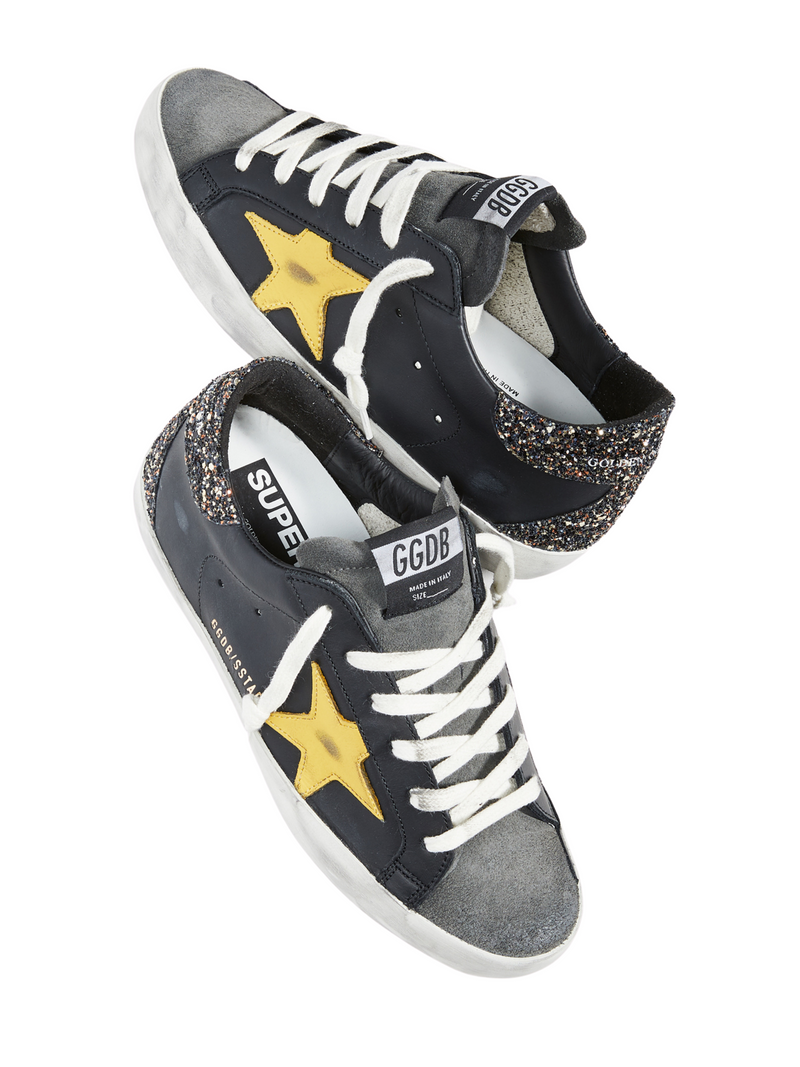 GOLDEN GOOSE - SUPERSTAR BLACK GLITTER YELLOW - SIZE 41 NEW IN BOX