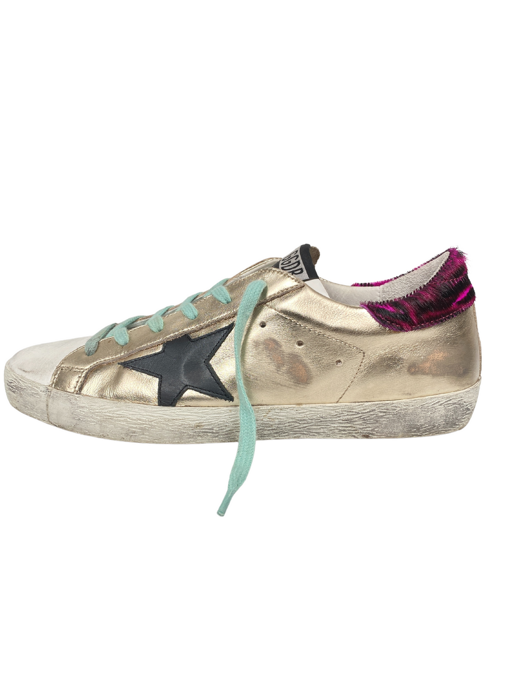 GOLDEN GOOSE - GOLD SUPERSTAR WITH ZEBRA PRINT HEEL TAB - SIZE 39
