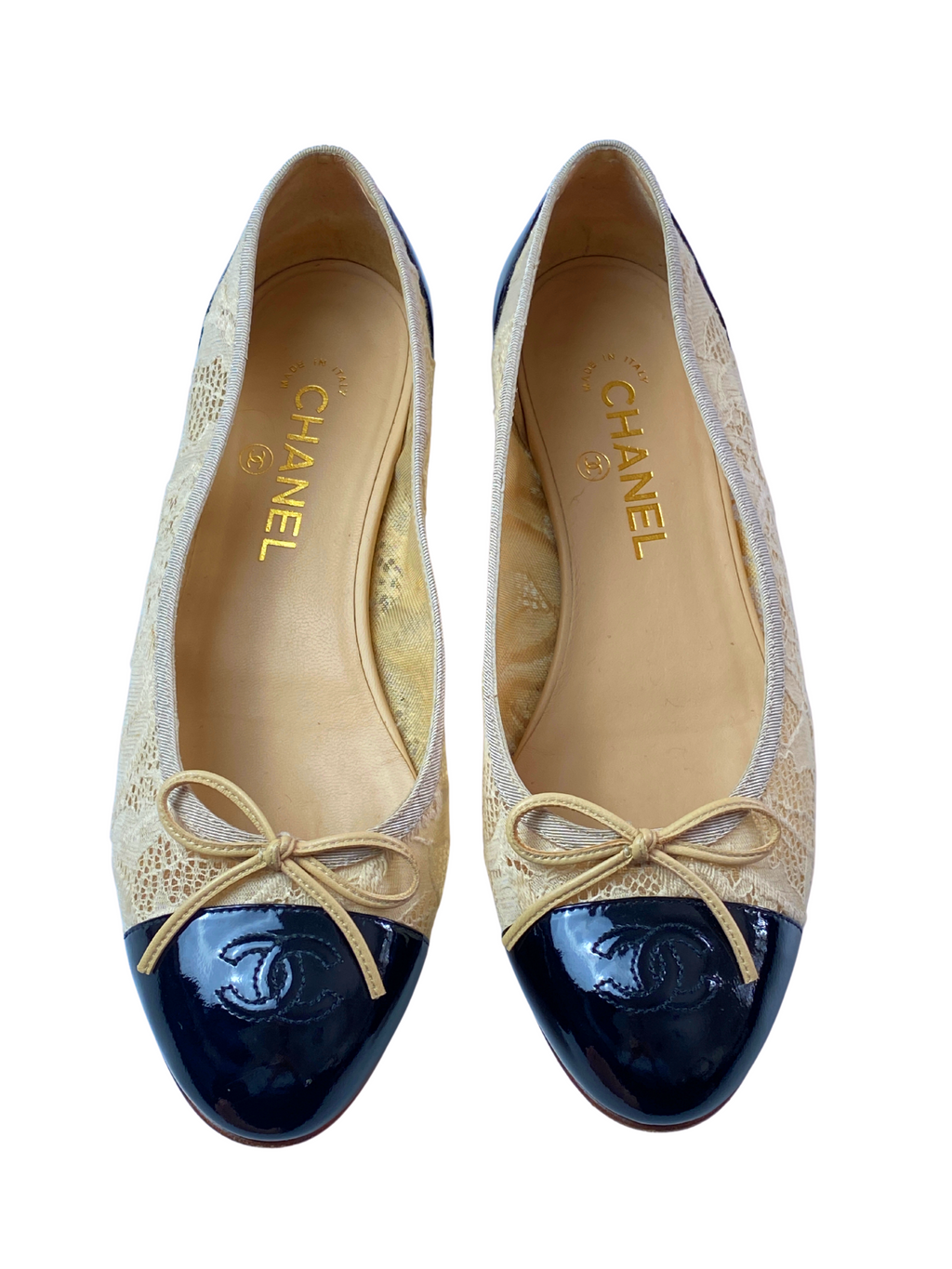 CHANEL - LACE TOE CAP BALLET FLATS - SZ 39C