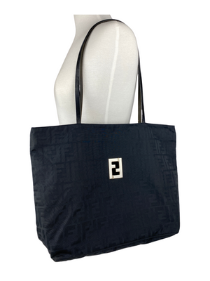 FENDI - BLACK ZUCCA LOGO NYLON TOTE BAG - VINTAGE