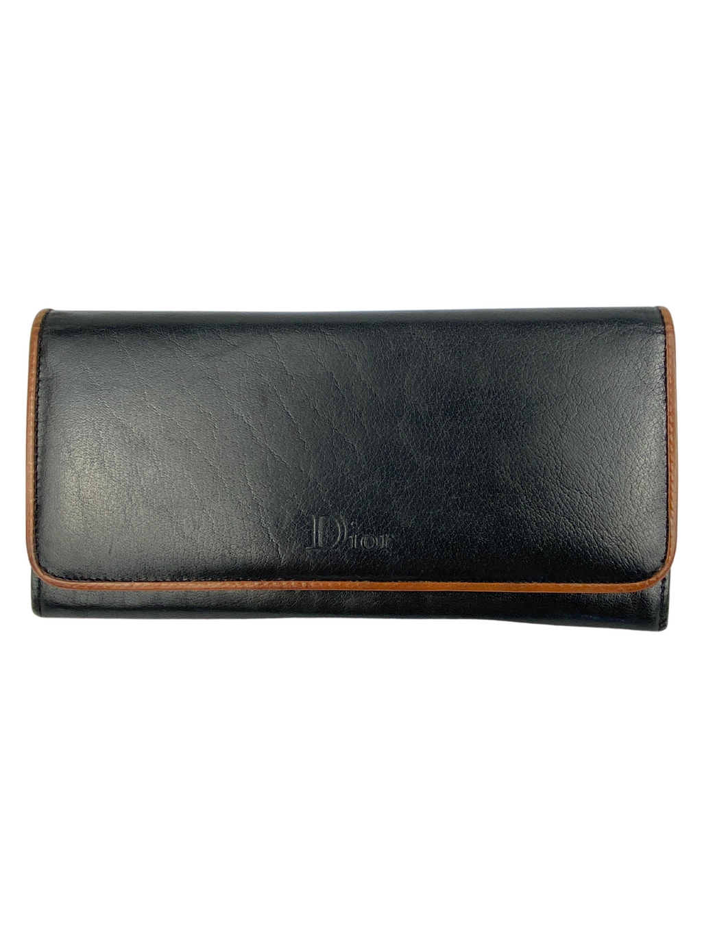 DIOR - BLACK TAN LEATHER KISS LOCK LONG WALLET