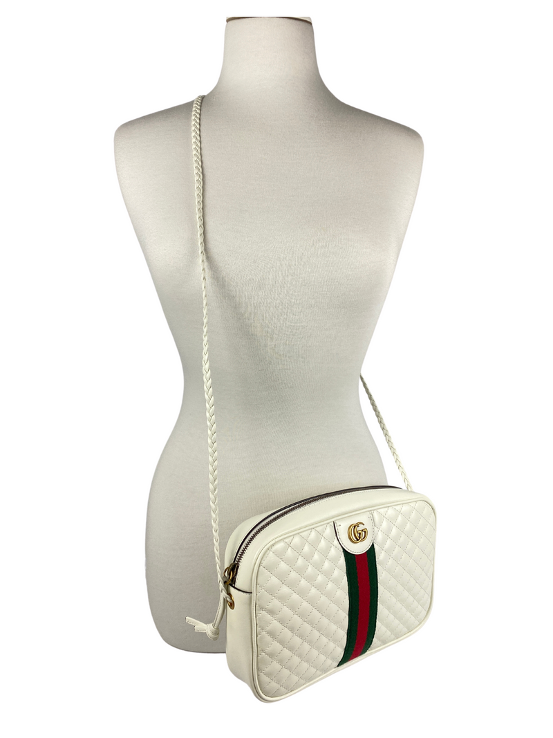GUCCI - SMALL QUILTED WHITE LEATHER CROSS BODY BAG - NEW