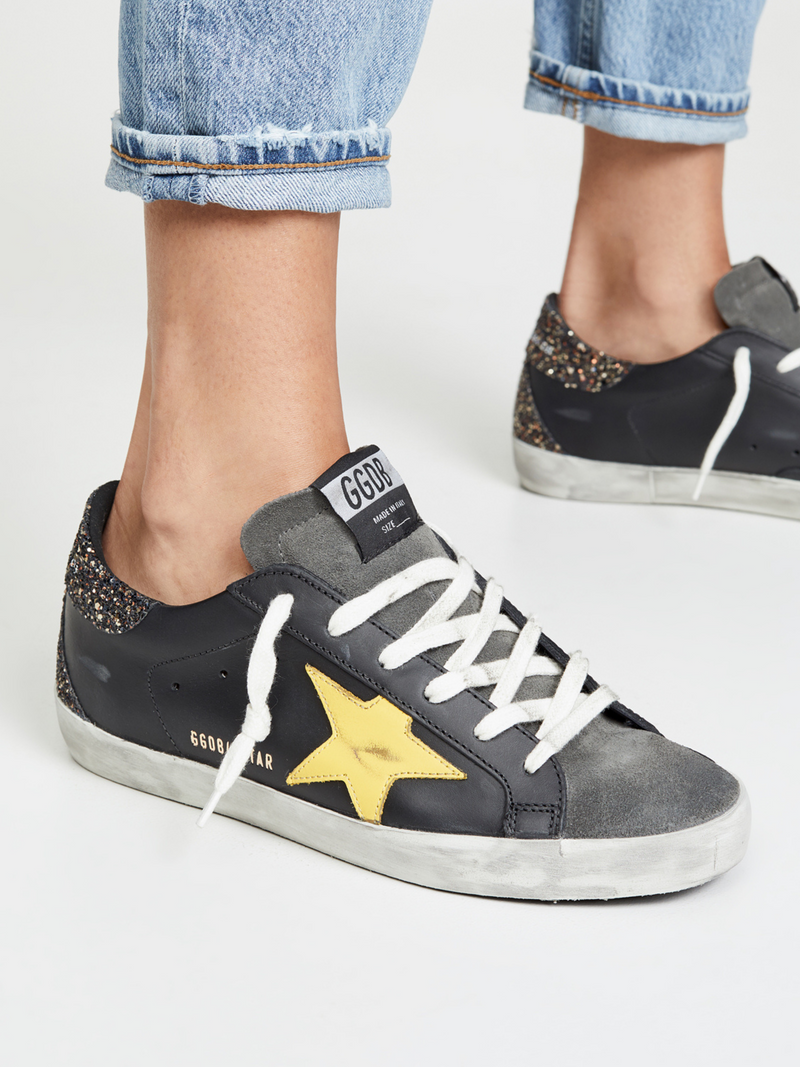 GOLDEN GOOSE - SUPERSTAR BLACK GLITTER YELLOW - SIZE 41 NEW IN BOX