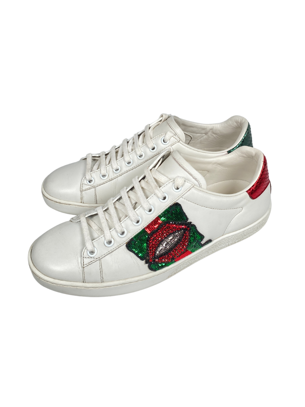 GUCCI - WEB CRYSTAL MOUTH ACE SNEAKERS - SIZE 38